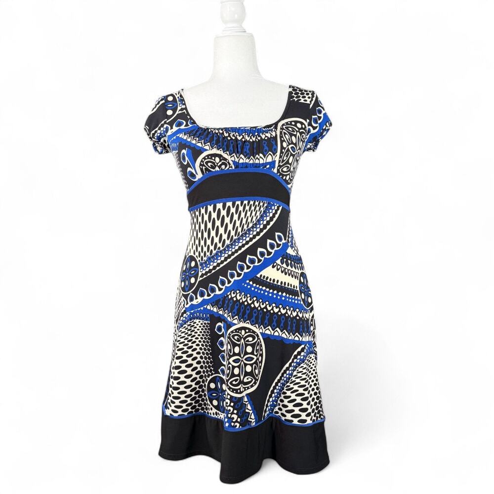 VTG Mod Babydoll Dress Y2K‎ Sash Empire Blue Black XS Retro Spring Wedding Guest